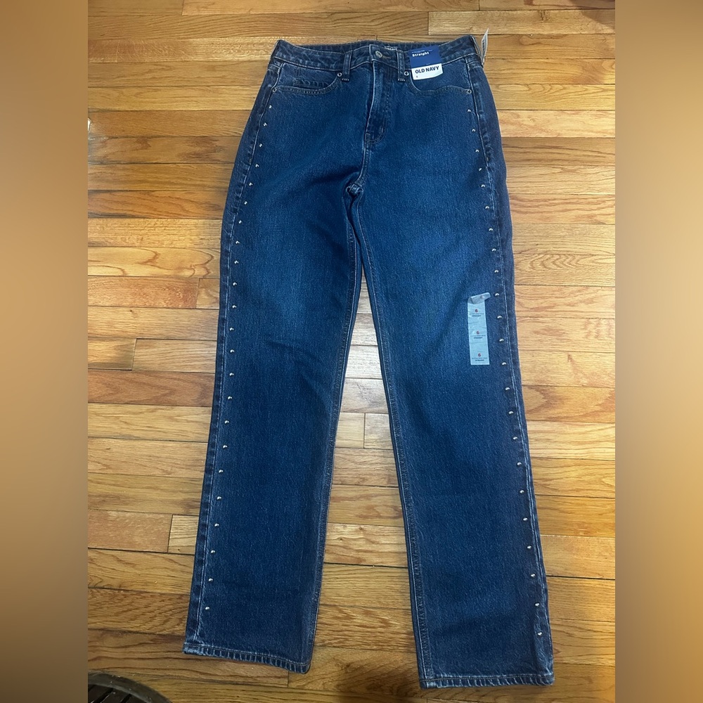 NWT Old Navy Extra High Rise Straight Secret Smooth Pockets Studded 6